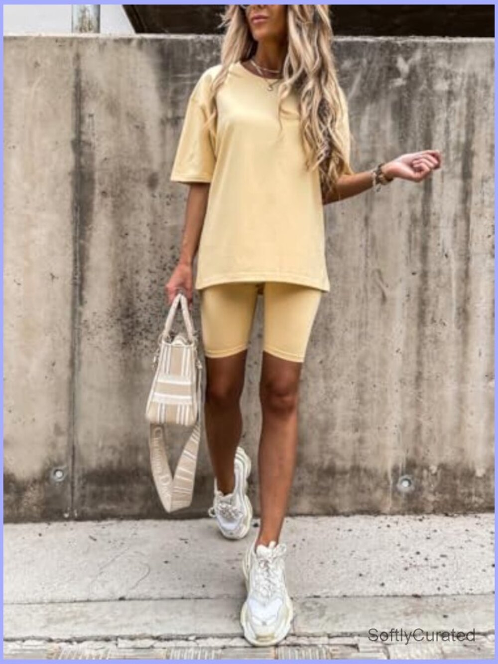 2 Piece Lounge Set Oversized Tee & Biker Shorts Summer Outfit - Picture 3 of 7